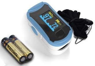Concord Fingertip Deluxe OLED Pulse Oximeter with 6 way Reversible Display - Blood Oxygen Saturation Monitor with Carrying Case, Batteries and Lanyard - Easy to Use, Accurate SpO2 (Blue)