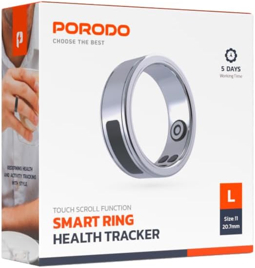 Phone Touch Control Smart Ring Health Tracker, 5 Days Working Time, Heart Rate & Body Temperature, Fitness Tracker, Calorie Counter, Blood Oxygen, Menstrual Cycle Monitor โ Silver (20.7mm)
