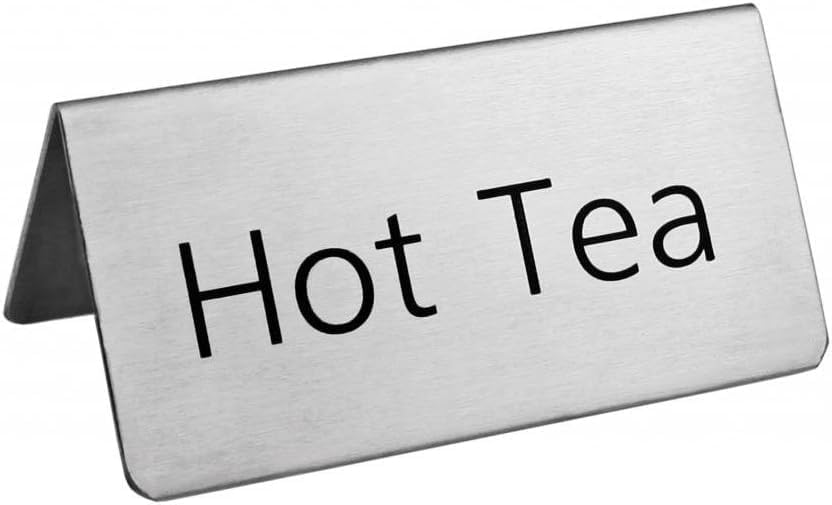 New Star Foodservice Stainless Steel Table Tent Sign (Silver (Hot Tea), 3"x 1.5" (Set of 6))