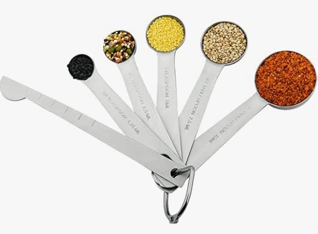 Measuring Cups and Spoons Set, 18/8 Stainless Steel Measuring Cups & Spoons Set with Leveler & Measure Equivalents, Dry & Wet Metal 5 Measure Cups & 5 Measuring Spoons for Kitchen & Baking