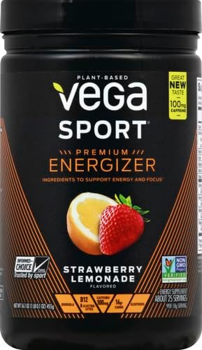 Vega Sport Pre-Workout Energizer, Strawberry Lemonade - Pre Workout Powder for Women & Men, Supports Energy and Focus, Electrolytes, Vegan, Keto, Gluten Free, Non GMO, 1.1 lbs