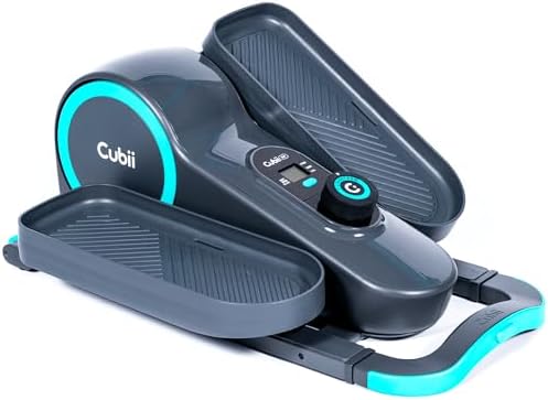 Cubii GO Aqua - Compact Whisper Quiet Under Desk Elliptical with LCD Monitor, Adjustable Resistance, Portable Design with Telescopic Handle & Wheels