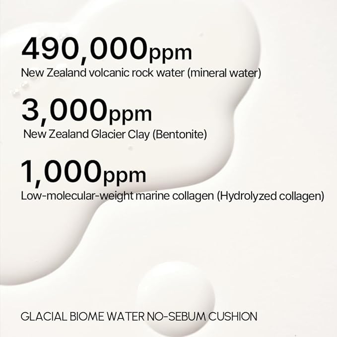 Parnell Glacial Biome Water No-Sebum Cushion 0.35 Fl Oz / 10g | Hydrating & Oil-Control Cushion with Hyaluronic Acid, Mineral Water, and Collagen | Cooling Powder Formula | K-beauty