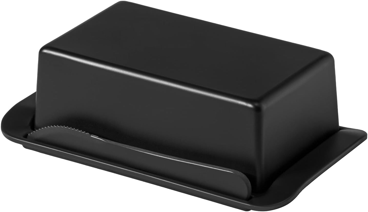 Butter Dish with Lid, Large Butter Dish with Lid for Countertop Built-in Knife Slot Butter Keeper for Kitchen or Fridge, Bamboo Fiber Butter Tray, Butter Holder for 2 Sticks(Black, Large)