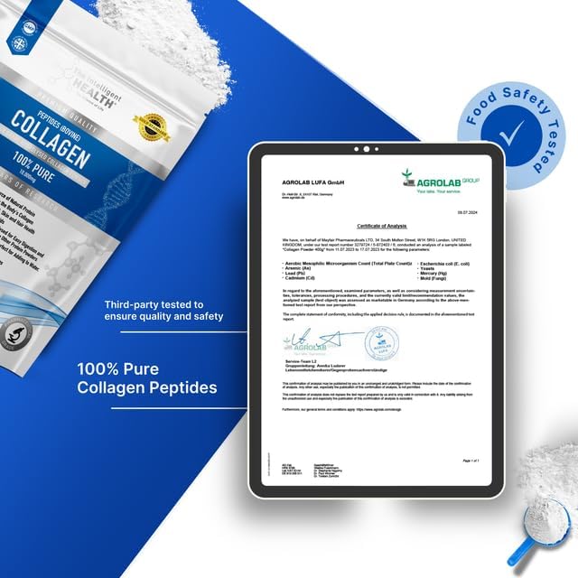 The Intelligent Health Hydrolyzed Collagen Peptides Powder, Grass Fed, High Protein, Unflavored, Gluten-Free, Paleo & Keto Friendly, 10g per Serving (200g) Supports Skin, Hair, Nails, Joints, & Bones