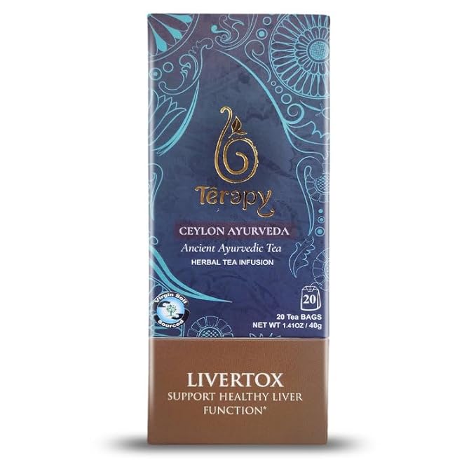 Tรฉrapy Ceylon LIVERTOX Organic Herbal Tea Bags | Helps with Liver Kidney Cleanse Detox & Repair | 100% Natural Ayurvedic Ingredients including Turmeric, Aloe Vera and Lemongrass | 20 Individually Wrapped Tea Bags