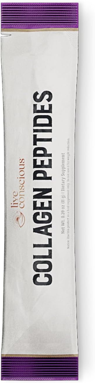 Live Conscious Collagen Peptides Powder Unflavored Packets - Hydrolyzed Collagen Powder - Hair, Skin, Nail, & Joint Support - Type I & III Grass-Fed Collagen Supplements for Women and Men - Pack of 20