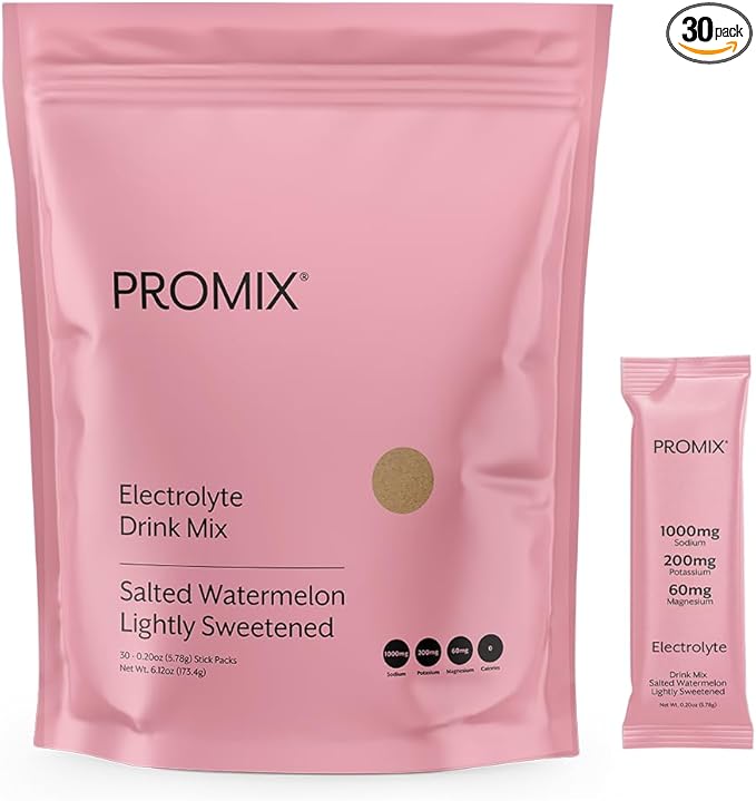 ProMix Nutrition Electrolytes Powder Hydration Packets - Himalayan Pink Salt, Magnesium, Potassium, Vitamin C - Salted Watermelon, Lightly Sweetened - 30 Servings (Pack of 30)