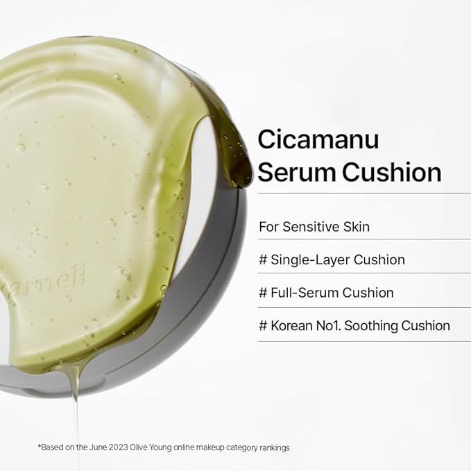 Parnell Cicamanu Serum Cushion 57N Deep Amber 0.52 fl oz | Hydrating Serum Foundation for Soothing, Pore Blurring & Radiant Glass Skin | Lightweight Korean Cushion for Sensitive Skin | K-Beauty