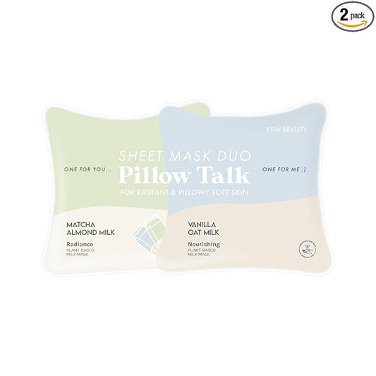 ESW Beauty Pillow Talk Face Mask Duo – Soothing & Nourishing Skincare Set – Includes Matcha Almond Milk & Vanilla Oat Milk – Vegan, Cruelty-Free, Clean Skincare for Radiant, Calm Skin