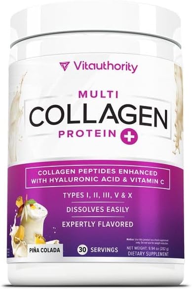 Multi Collagen Peptides Powder for Women - Hydrolyzed Flavored Collagen Powder for Women with Types I II III V & X Vitamin C & Hyaluronic Acid for Hair Skin and Nails (Pina Colada) - 30 Servings