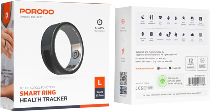 Touch-Control Smart Ring Health Tracker, 5-Day Battery, 20.7mm Size, Monitors Heart Rate, Body Temperature, Blood Oxygen, Menstrual Cycle, Daily Fitness & Calorie Tracking โ Black
