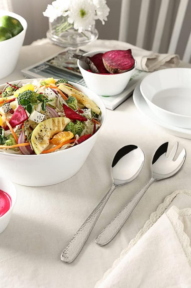 Hammered Serving Utensil Set, 18/10 Stainless Steel Serving Spoons, Salad Servers, Butter Knives, Mirror Finish, Dishwasher Safe, Elegant and Durable (10-Piece Serving Set, Fidenza Hammered)