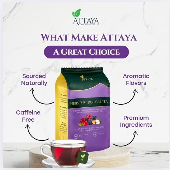 Attaya Hibiscus Tropical Herbal Tea Bags | Lowers Blood Pressure & Supports Heart Health | PCOS | Liver Health | Cholesterol | Antioxidants & Vitamin C | Caffeine Free | non-GMO | 100 Pyramid Tea Bags