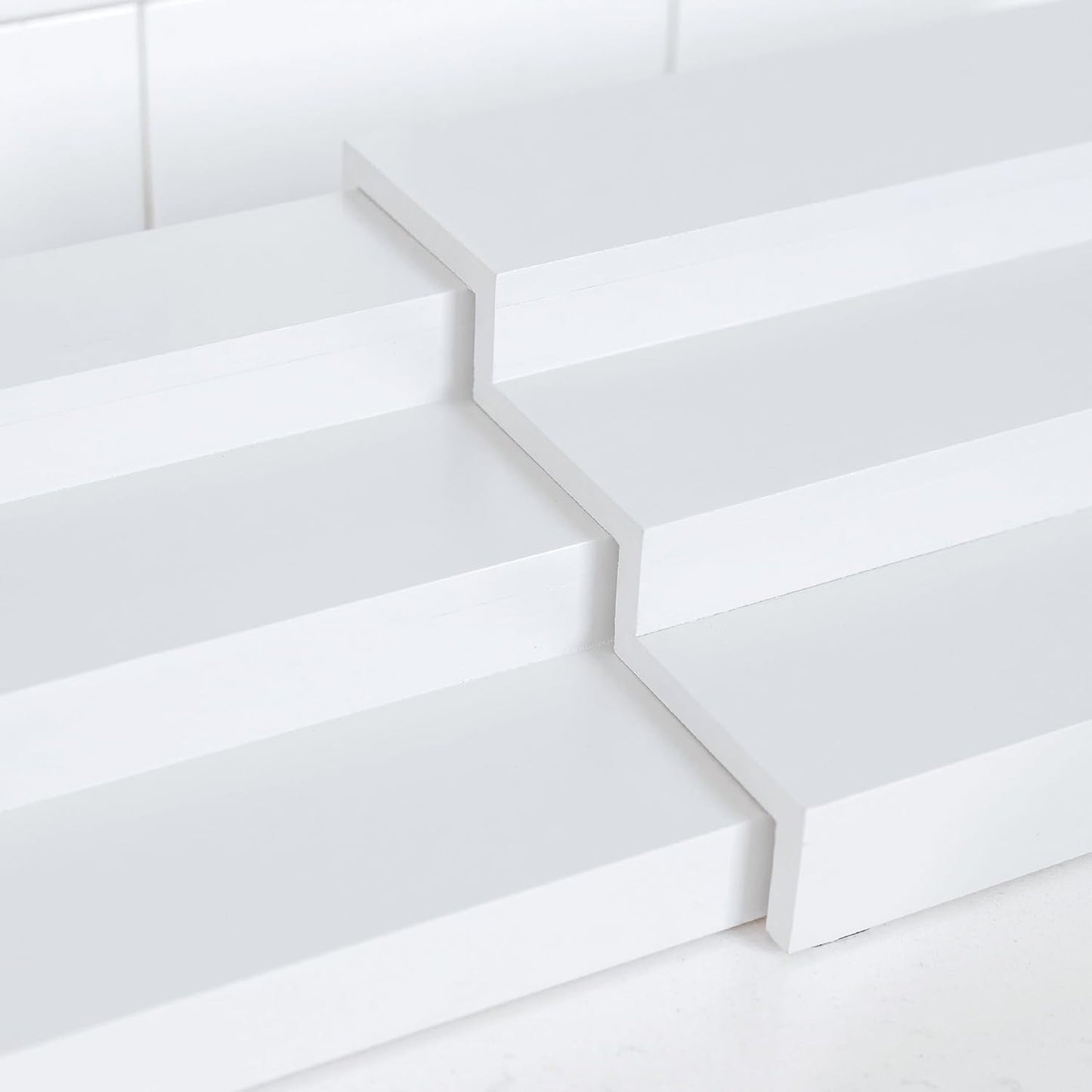 KitchenEdge Expandable Spice Rack Organizer for Cabinet, 3-Tier Shelf for Spice Organization (11” to 22”), Fits 36 Spice Jars, Seasoning and Pantry Storage, Non-Slip Feet, 100% Bamboo, White Finish