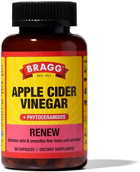 Bragg Renew Apple Cider Vinegar Capsules with Phytoceramides - 90 Capsules - Maintains Healthy Skin and Promotes Hydration