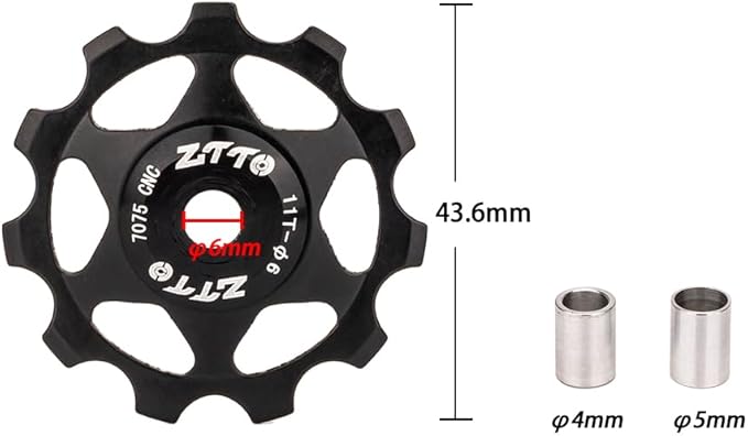 ZTTO Guide Pulley Bike Rear Derailleur Pulley Wheels, Colorful Aluminum Alloy 11T 13T CNC Road Bike Guide Roller Bicycle Derailleur 4mm 5mm 6mm for MTB, Road Bike