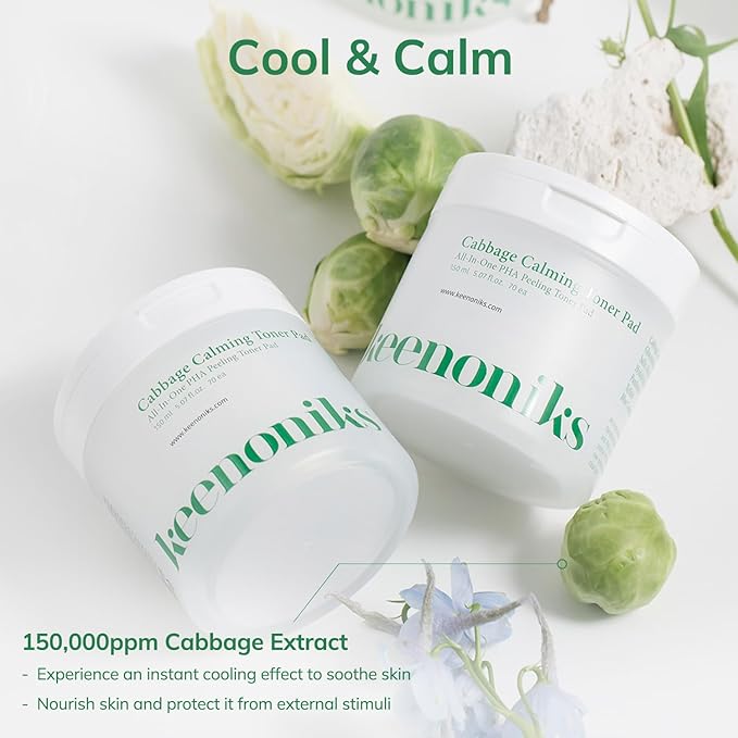 Cabbage Calming Toner Pads – PHA Exfoliating & Cooling Facial Wipes with 150,000ppm Cabbage Extract for Redness Relief & Pore CareㅣKorean Skincareㅣ70 Pads (5.07Oz)