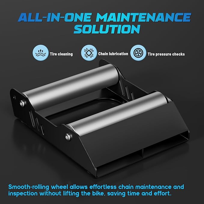 Motorcycle Wheel Cleaning Stand Universal Wheel Roller Stand for Tire Cleaning & Chain Lubrication Heavy Duty Paddock Stand for Street Bike (Motorcycle < 700 LB & Tire Width <260 mm) Black