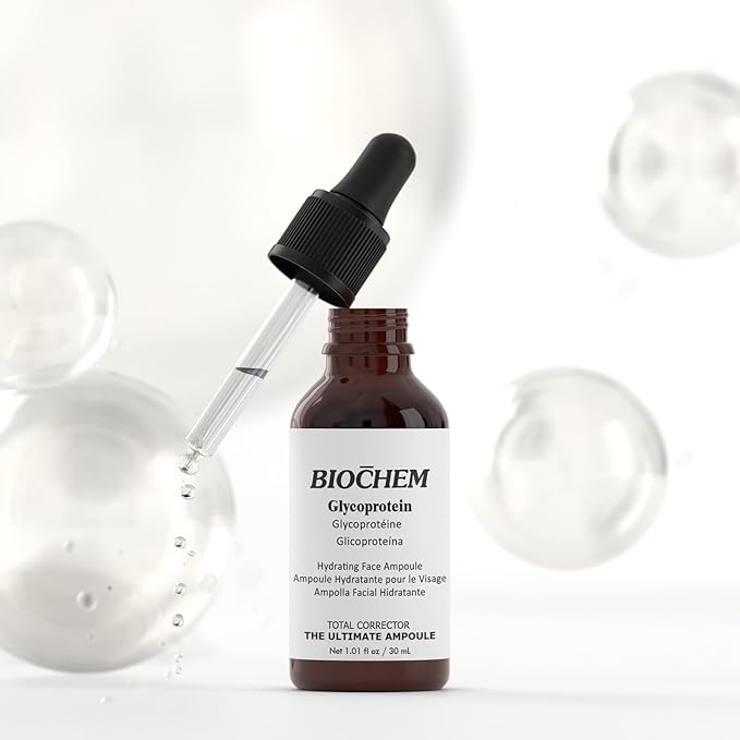 BIOCHEM Glycoprotein Hydrating Serum Ampoule – Deep Moisture + Skin Repair with Marine Glycoproteins & Hyaluronic Acid – Anti‑Aging Plumping Facial Serum, Sensitive Skin Safe, 1.01 fl oz / 30 mL