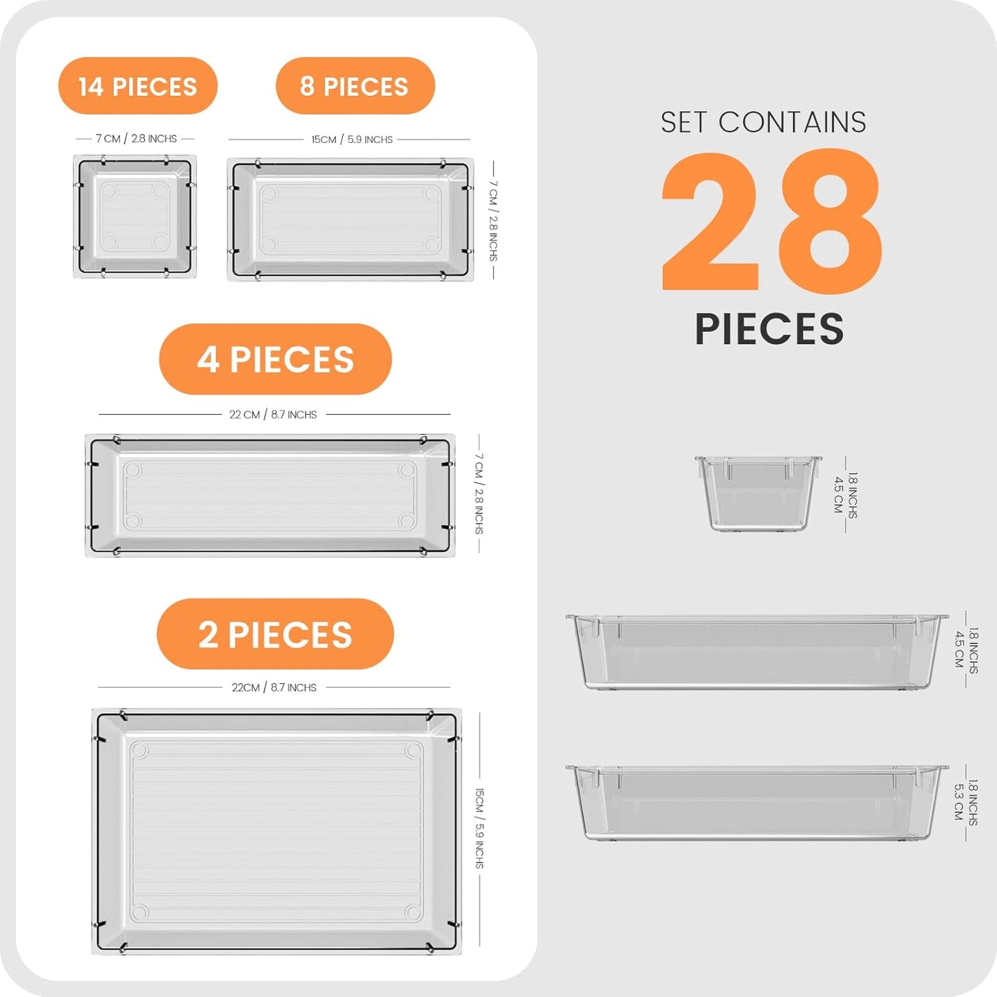 【Crystal Design】A-LUGEI Clear Drawer Organizer,【Military Grade】Acrylic Makeup Organizer, Bathroom Organizers and Storage, Organization and Storage, Organizer Bins for Office Vanity Kitchen Tool Trays