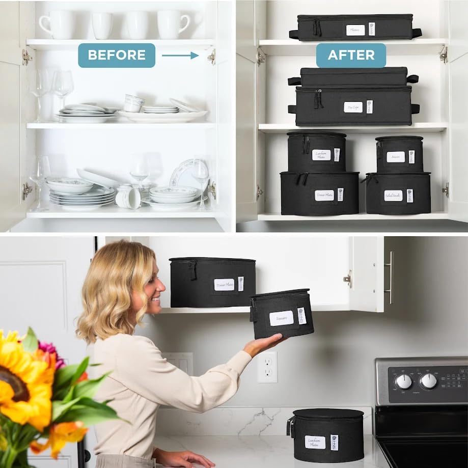 Hard Shell China Storage Containers (Black, 8 Pack China Storage Containers)