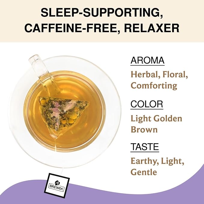 BREWIX, Valerian Comfort Tea for Sleep and Relaxation (25 Pyramid Bags) Caffeine-Free and Calming for Bedtime | Valerian Root, Chamomile & Lavender | Perfect Wellness Sleep