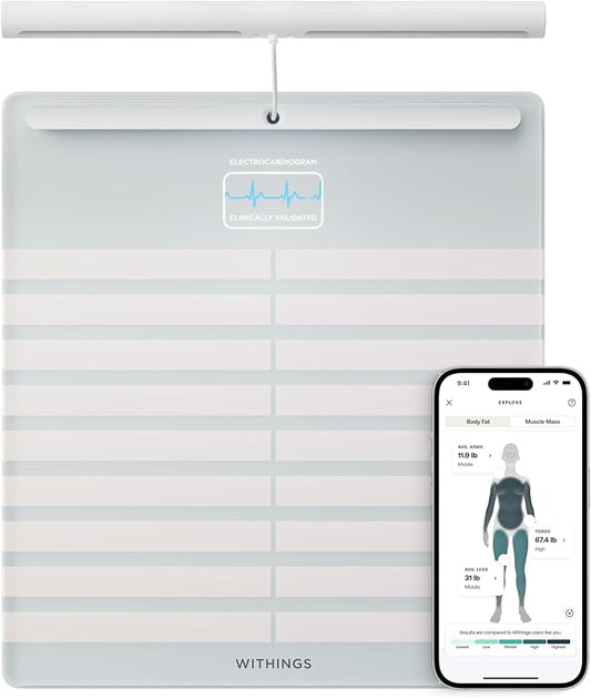 WITHINGS Smart Scales for Body Weight, FSA or HSA Eligible, Body Analysis, Fat Content, Muscle Mass, Bone Density, Visceral Fat, Bathroom Scale, BMI Scales Digital Weight and Body Fat, Bluetooth, WiFi