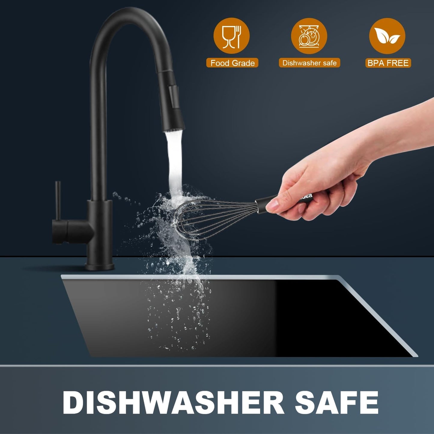 Silicone Mini Whisk, Small whisks Non-Stick Tiny Whisks set of 2(5.5in & 7.5in)-Heat Resistant (450°F) Whisks, Balloon Egg Beater Perfect for Whisking, Beating, Mixing, Blending, Black