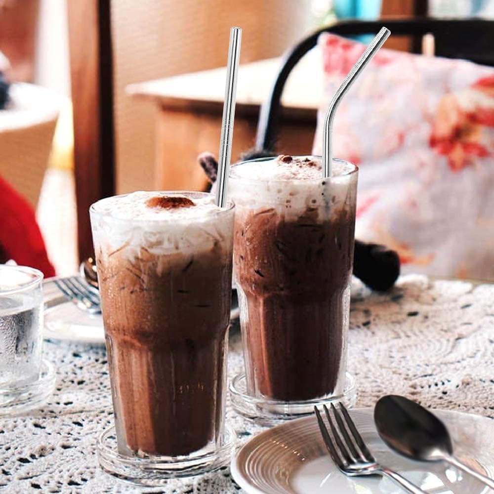 16 Pack of Reusable Stainless Steel Metal Straws, 8 Straight + 8 Bent 8.5 inch Metal Straws with 2 Cleaning Brushes, Straw Compatible with 20oz Stanley Cup