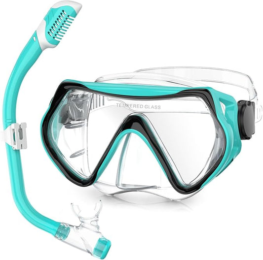 Snorkeling Gear, Dry Snorkel Set180° Panoramic Wide View,Anti-Fog Scuba Diving Mask, Professional Snorkeling Gear for Free Breathing, Swimming, Diving