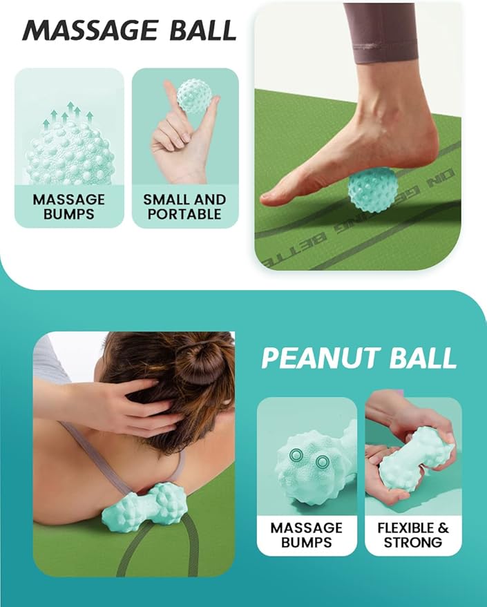 Yoga Wheel Set 9 in 1, Yoga Starter Kit for Beginner, Back Roller for Pain Relief & Deep Tissue Massage, Stretching, Improving Backbends, Size 13''