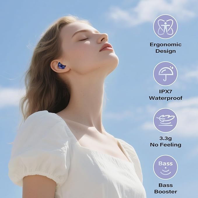 Sleep Earbuds, Mini ANC Wireless Earbuds Bluetooth 5.4 Headphones Deep Bass Stereo, 48H Playtime Ear Buds, 4 ENC Noise Cancelling Mic, In Ear IP7 Waterproof Earphones for Side Sleepers,Touch Control
