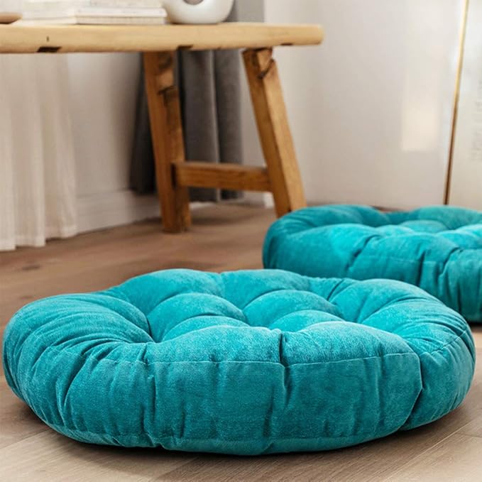 Tiita Floor Pillow Blue Cushion Round Seat Cushion Outdoor Floor Pad Meditation Cushion for Yoga Living Room Sofa Balcony, 22x22 Inch (Blue)
