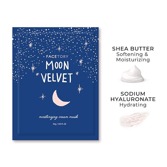 FACETORY FaceMasks Mask Skin Care β MOON VELVET Face Masks Skin Care with Sodium Hyaluronate & Shea Butter | Face Mask Spa Moisturizing Treatment (10 Pack)