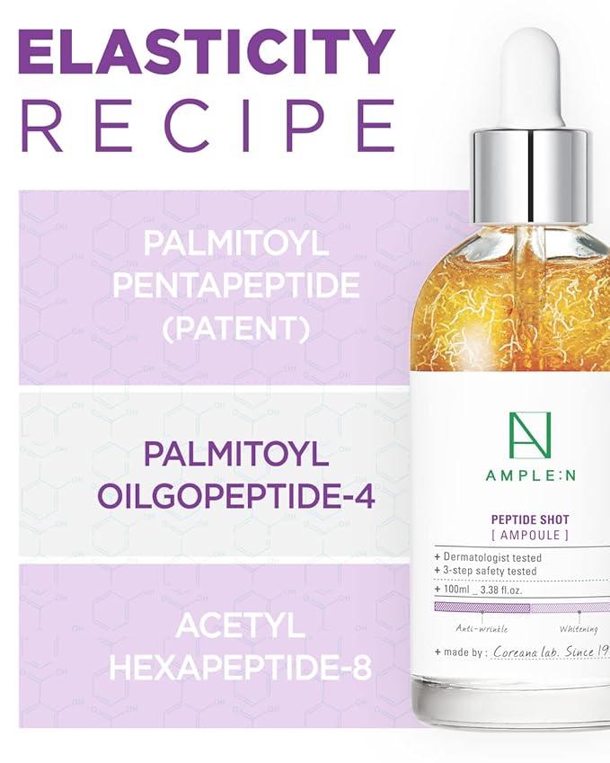 AMPLE:N Peptide Shot Ampoule - Anti-Aging Face Ampoule with Peptide Threads to Minimize Wrinkles and Improve Firmness - Peptide Serum to Lift Sagging Skin - Visibly Plump, 3.38 fl. oz.