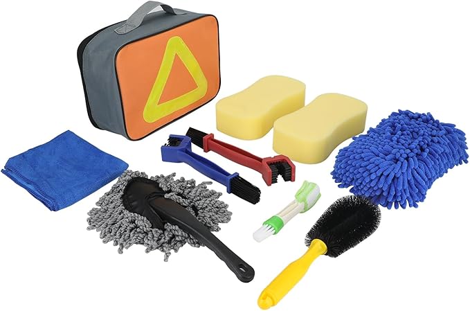 Motorcycle Wheel Cleaning Stand with Cleaning Brush Kit,Universal Roller Paddock for Dirt Street Bike Ebike for Tire Cleaning & Chain Lubrication(Bikes<500 lb & Tire Width<180 mm) (11PCS)