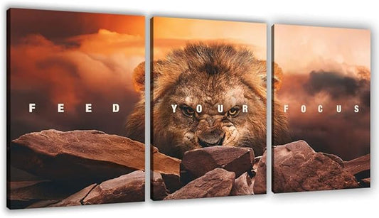 Motivational Wall Art Inspirational Wall Art 3 Pieces Canvas Poster Wall Painting Lion Artwork for Living Room Bedroom Home Decor Prints Pictures Office Wall Decor Framed Ready to Hang 36''Wx 16''H
