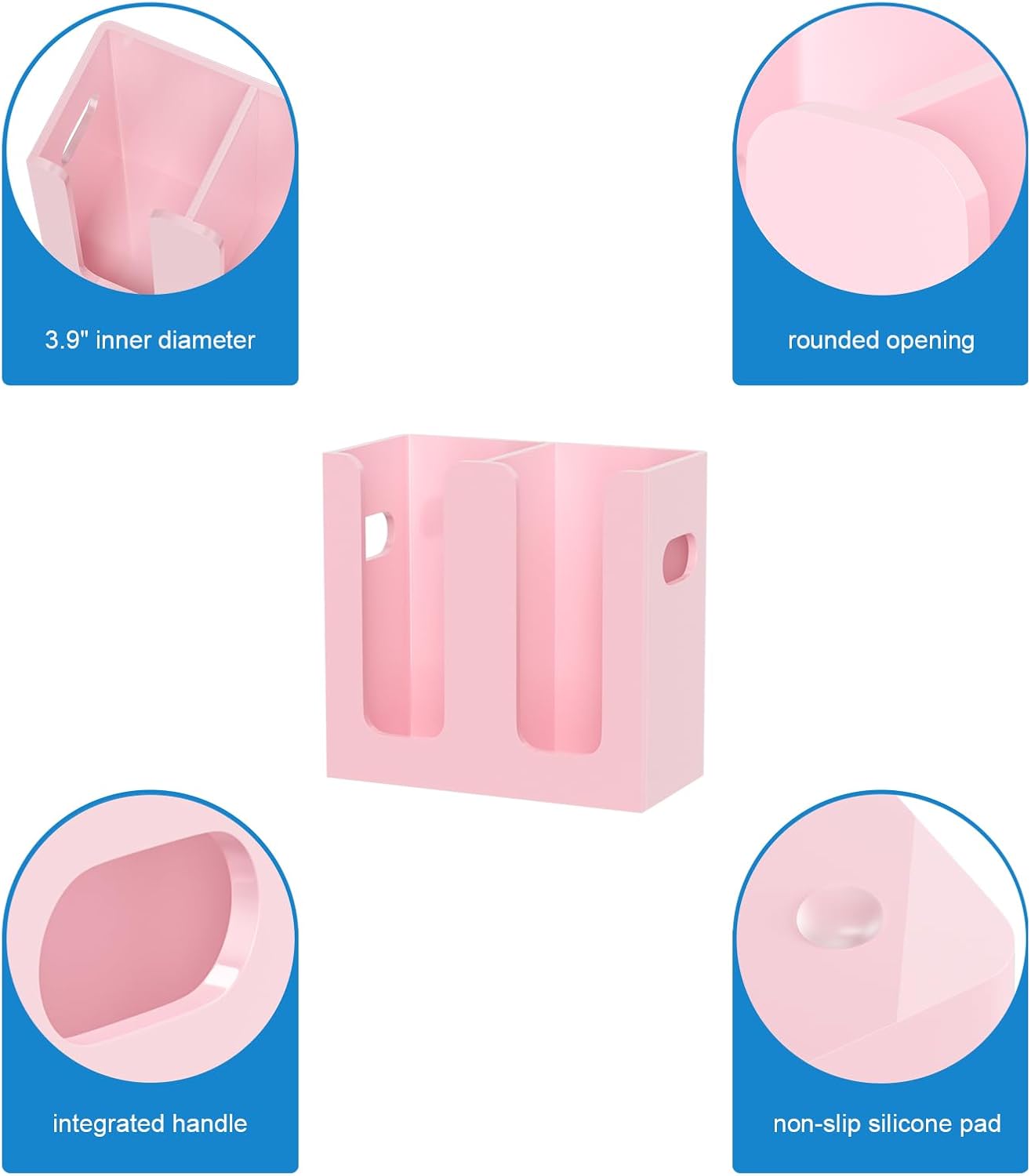 WINFFOR Disposable Cup Organizer Dispenser - 2 Compartments Lightpink Acrylic Cup and Lid Holder with Handles Plastic Cup Dispenser Countertop Paper Cup Holder for Coffee Bar House Party Essentials