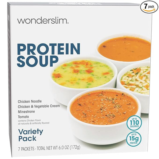 WonderSlim Protein Soup, Variety Pack, 70-110 Calories, 12-15g Protein, 0-1.5g Fat (7ct)
