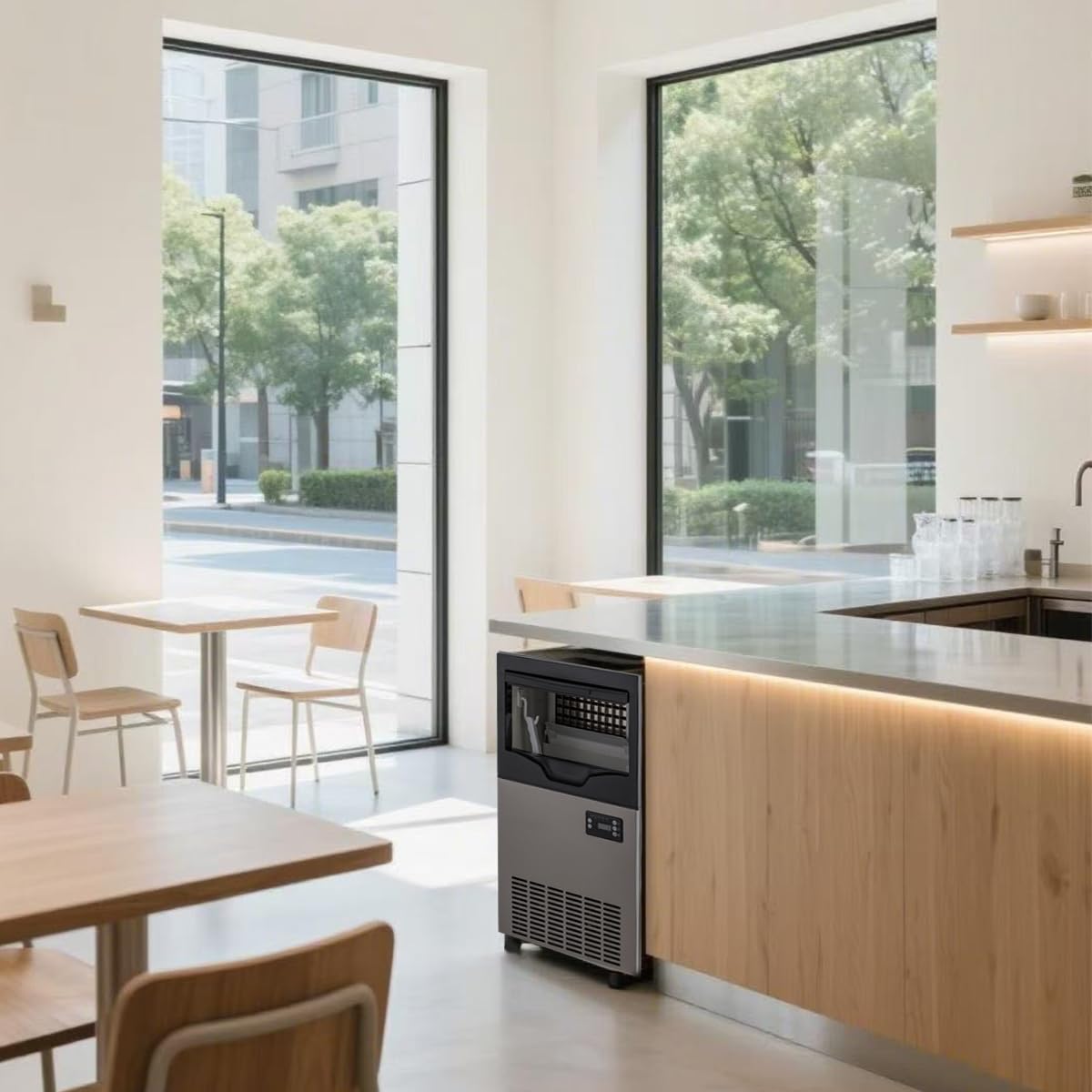 Commercial Ice Maker Machine, 110lbs/24H Stainless Steel Under Counter ice Machine with 22lbs Ice Storage Capacity, 6 Levels of Ice Thickness Adjustment, Ice Ready in 5-15 min