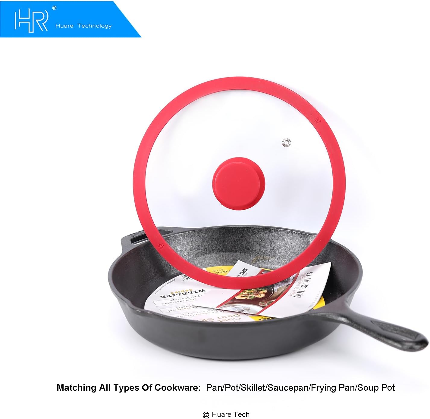 Silicon Glass Lid for Pot,Pan,Skillet Fits 12"(30CM) Cookware Silicon lid Dishwasher Safe, Replacement Lid Vented Tempered Glass with Heat Resistant Silicone Rim By HR Huare Technology, Red,1 Pack