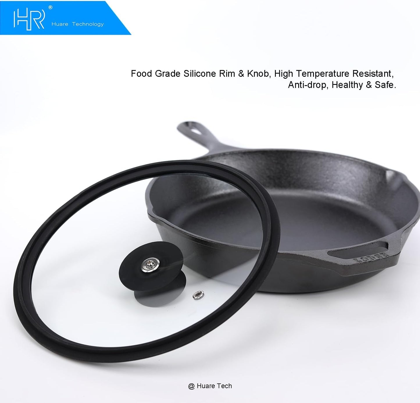 Silicon Glass Lid for Pot,Pan,Skillet Fits 8.5"(22CM) Cookware Silicon lid Dishwasher Safe, Replacement Lid Vented Tempered Glass with Heat Resistant Silicone Rim By HR Huare Technology, Black,1 Pack