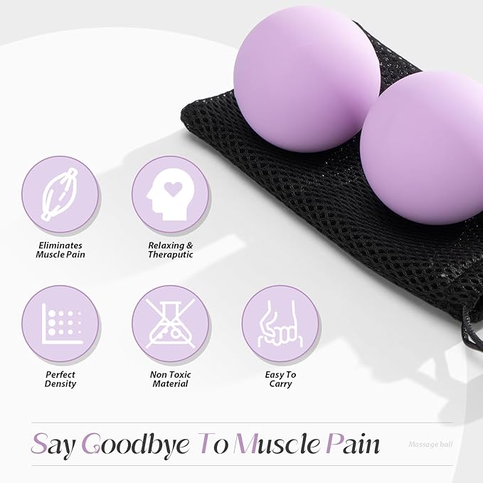 Massage Lacrosse Balls for Myofascial Release,Yoga Deep Tissue Massage,Trigger Point Therapy and Foot Plantar Fasciitis,Muscle Soreness Massager Ball (2 Packs) (Grey)