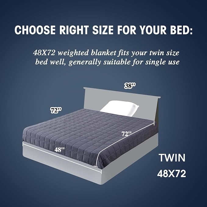 yescool Weighted Blanket for Adults (20 lbs, 48" x 72", Grey) Cooling Heavy Blanket for Sleeping Perfect for 140-160 lbs, Twin Size Breathable Blanket with Premium Glass Bead, Machine Washable