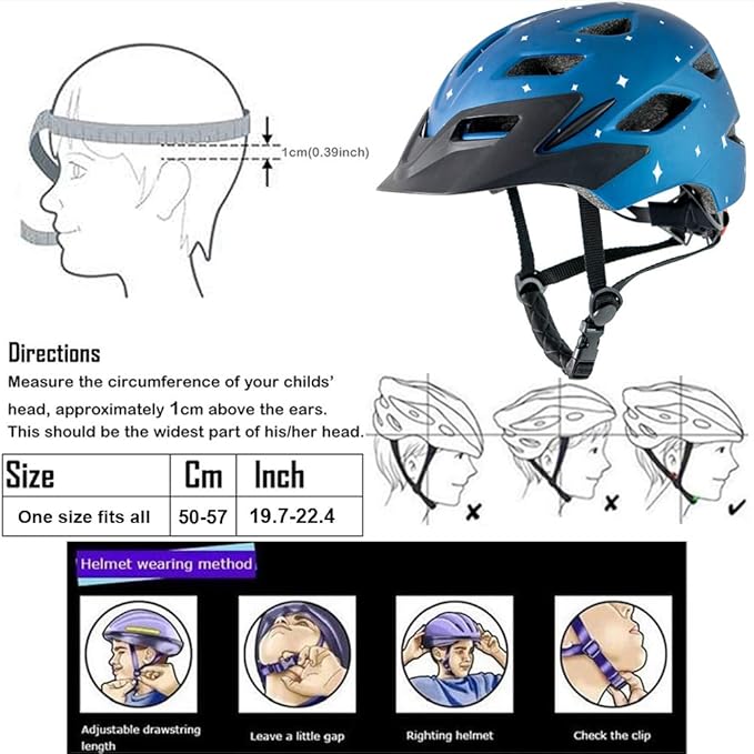 Kids Bike Helmet,Bavilk Kids Boys Girls Bike Helmets with LED Light Detachable Visor Children Youth Teen Multi-Sport for Skating Cycling Scooter Skateboard Adjustable & Lightweight 19.7"-22.4"