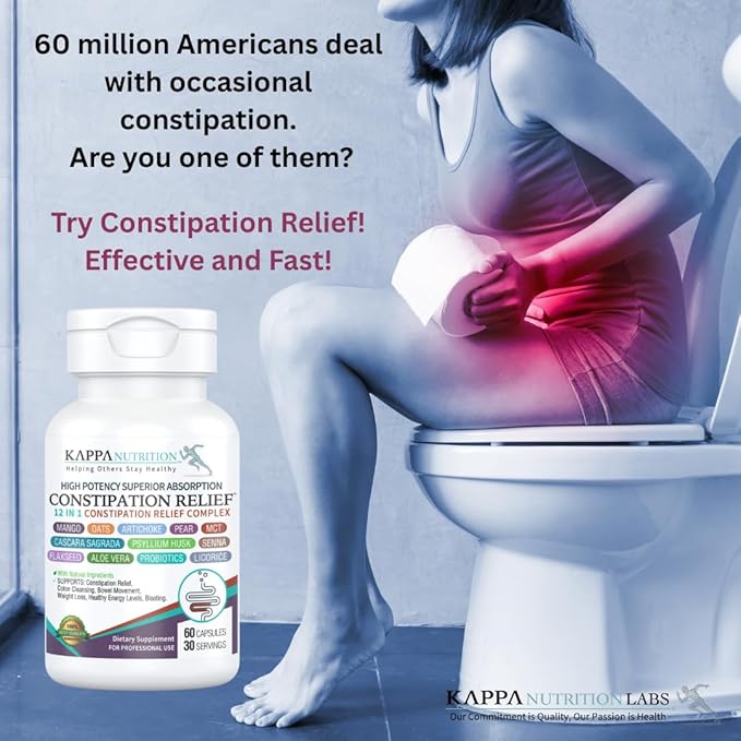 Constipation Relief & Advanced Gut Cleanse Detox for Women and Men – with Cascara Sagrada, Psyllium Husk, Senna Leaf & Probiotics – Non-GMO Colon Cleanse – 60 Capsules – Take 1–2 Daily