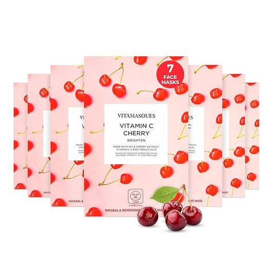 Vitamasques Korean Collagen Face Mask - Hydrating & Moisturizing Korean Sheet Mask with Lychee & Hyaluronic Acid – Vegan Facial Skincare for Firming, Plumping & Skin Care - 7 Pack