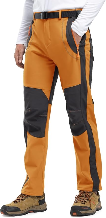 Rdruko Men's Snow Ski Pants Waterproof Insulated Winter Outdoor Snowboard Hiking Fleece Pants with Belt