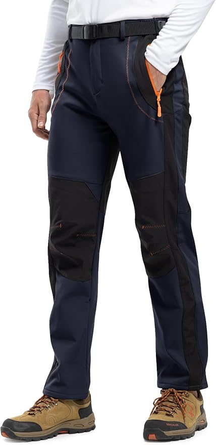 Rdruko Men's Snow Ski Pants Waterproof Insulated Winter Outdoor Snowboard Hiking Fleece Pants with Belt
